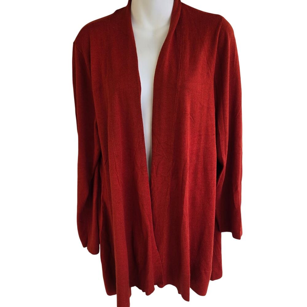 Susan Graver Open Front Cardigan Rust Colored Size 1X Sweater Layering Piece